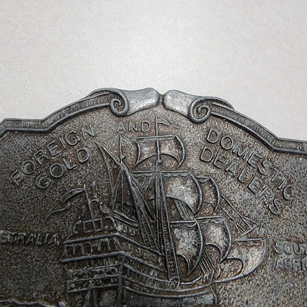 Vintage Livingston Wells & Co Gold Dealers Belt Buckle Wells Fargo Ship Boat